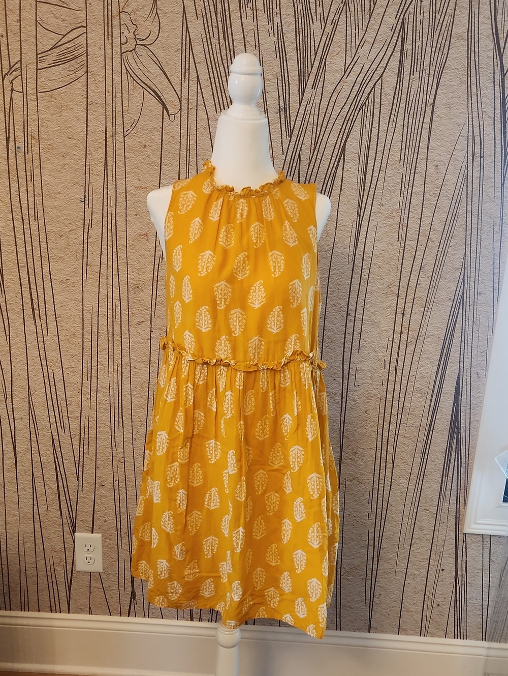 Lucky Brand Sleeveless Yellow Leaf-Print Sundress